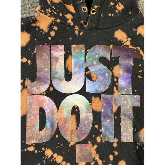 Nike Sportswear Hoodie Small Black Just Do It Bleach Dye Pullover - Picture 1 of 9